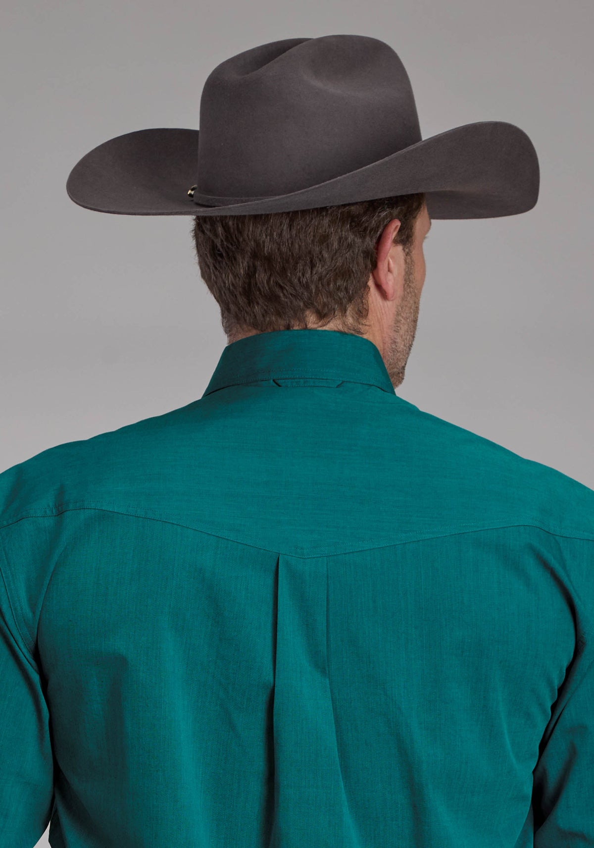 Mens Black Fill Solid Poplin - Teal Long Sleeve Button Western Shirt