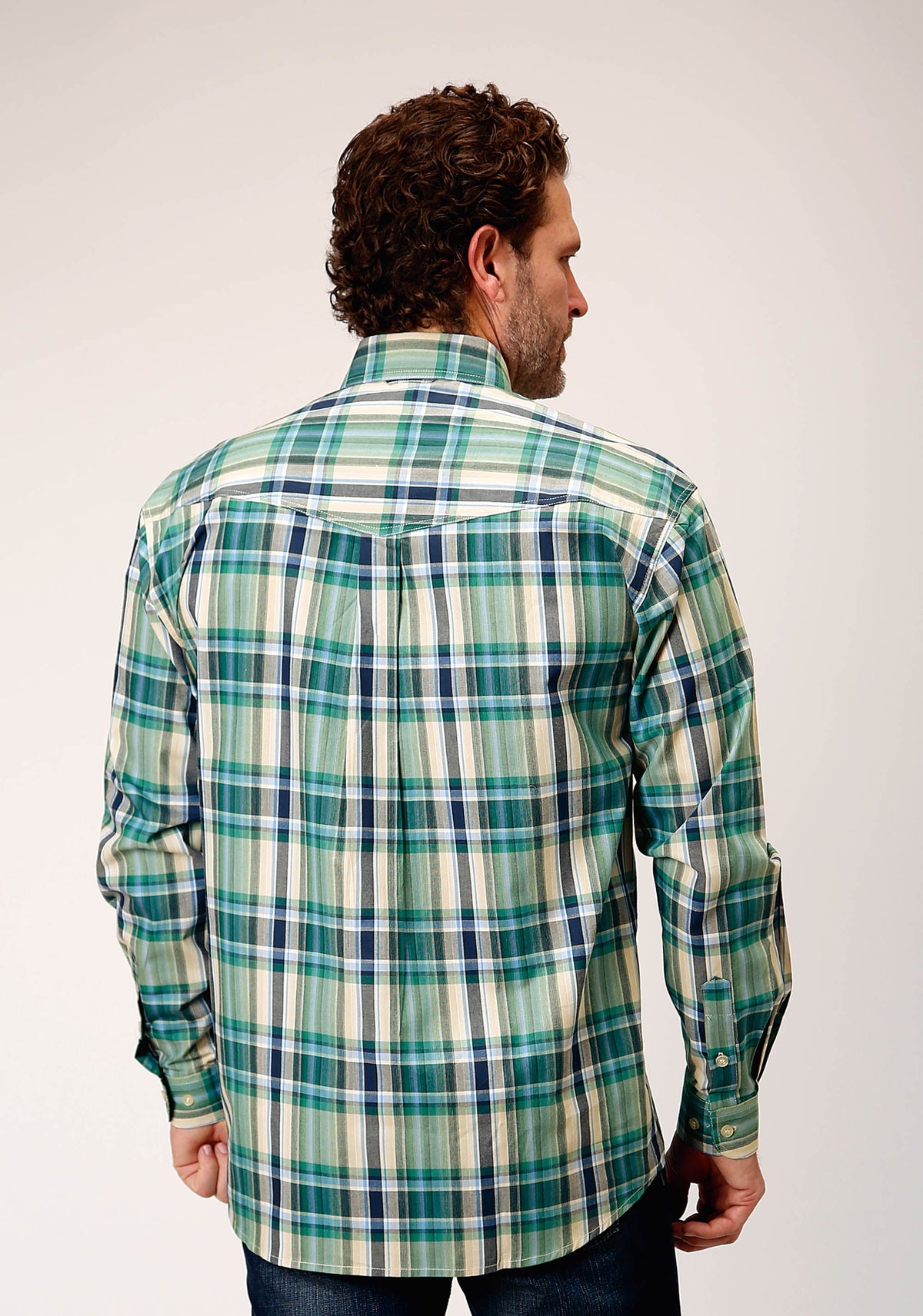 Mens Long Sleeve Button Ocean Plaid Western Shirt