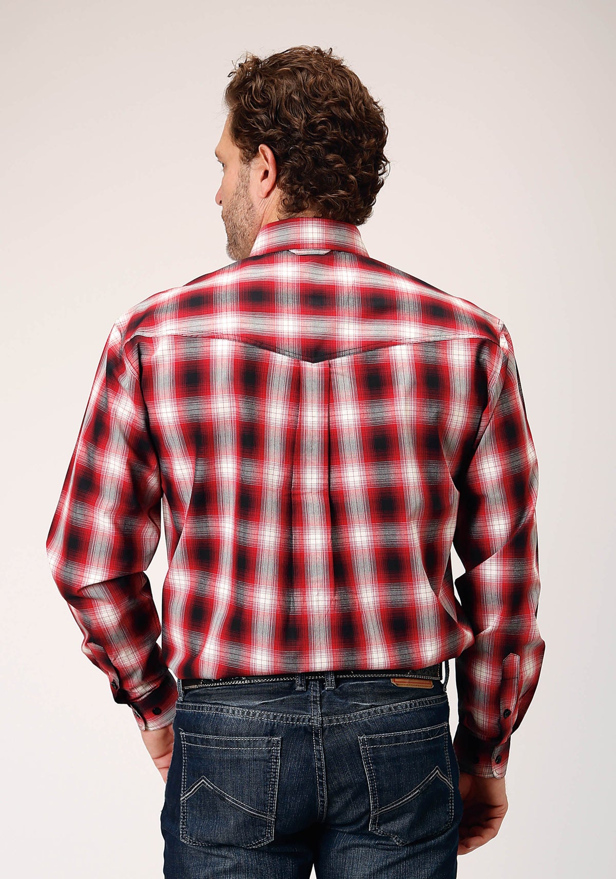 Mens Long Sleeve Button Basic Red Plaid Western Shirt