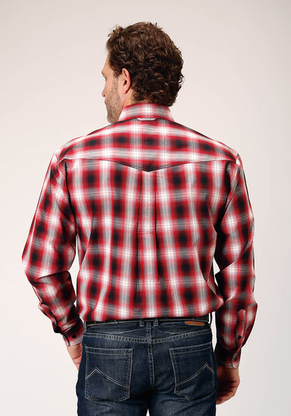 Mens Long Sleeve Button Basic Red Plaid Western Shirt