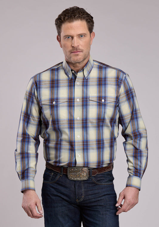 Mens Long Sleeve Button Open Window Plaid Western Shirt
