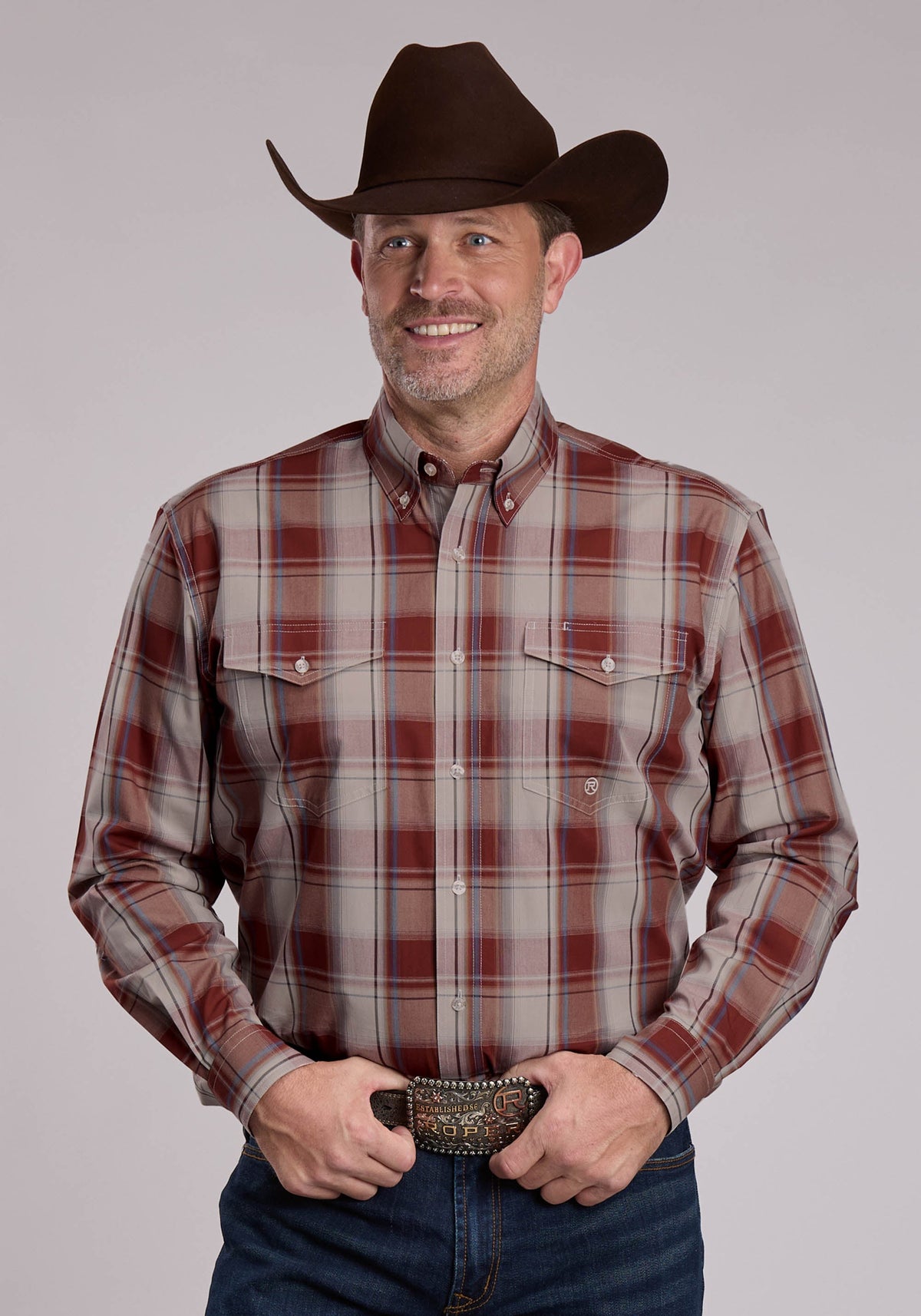 Mens Roper Red Rock Plaid Western Button Up Shirt