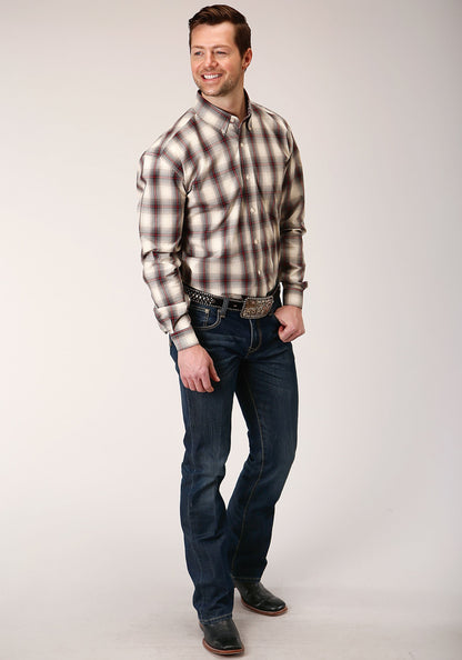 Mens Long Sleeve Button Smoke House Ombre Plaid Western Shirt