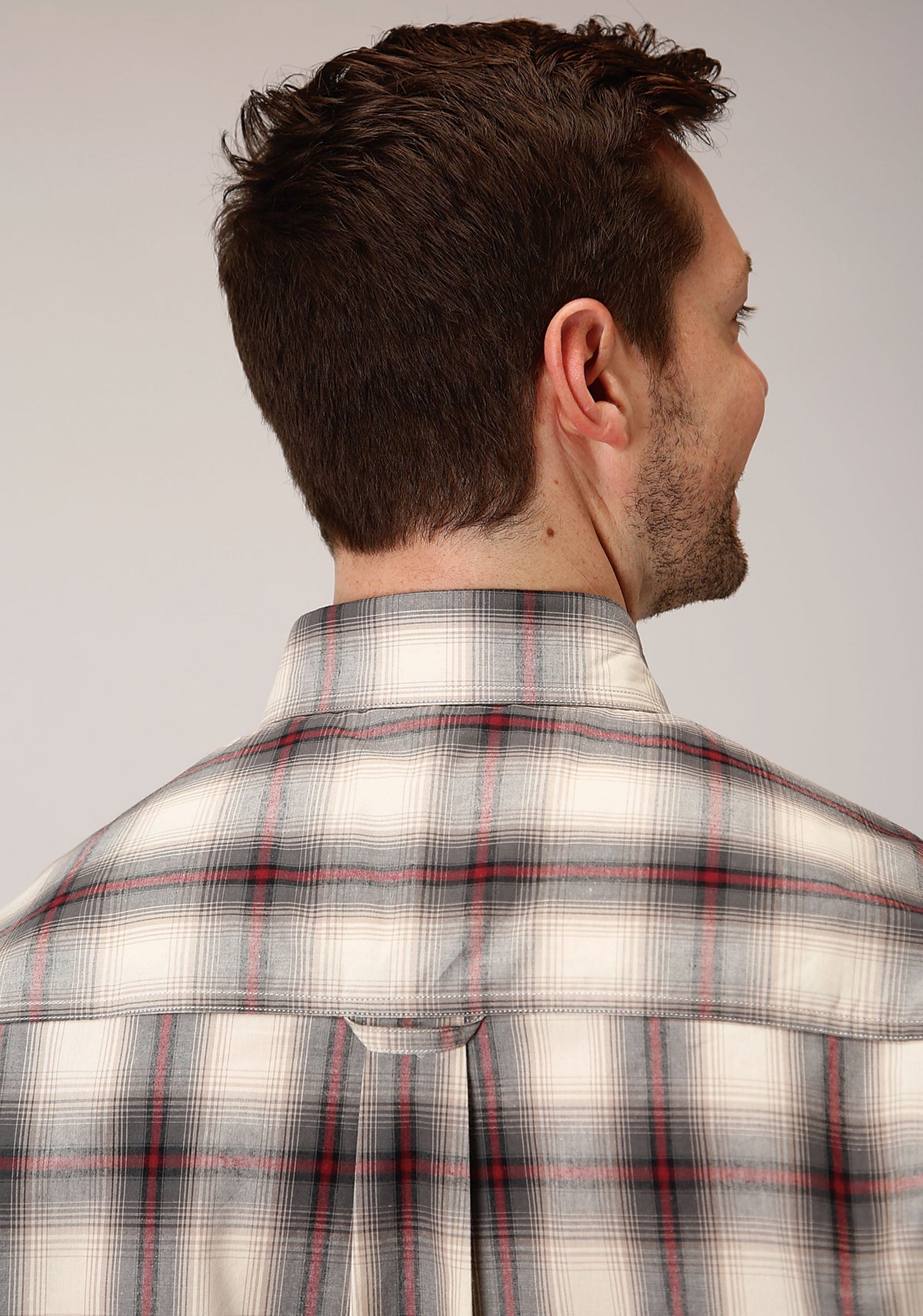 Mens Long Sleeve Button Smoke House Ombre Plaid Western Shirt