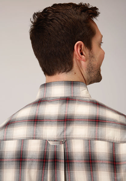 Mens Long Sleeve Button Smoke House Ombre Plaid Western Shirt