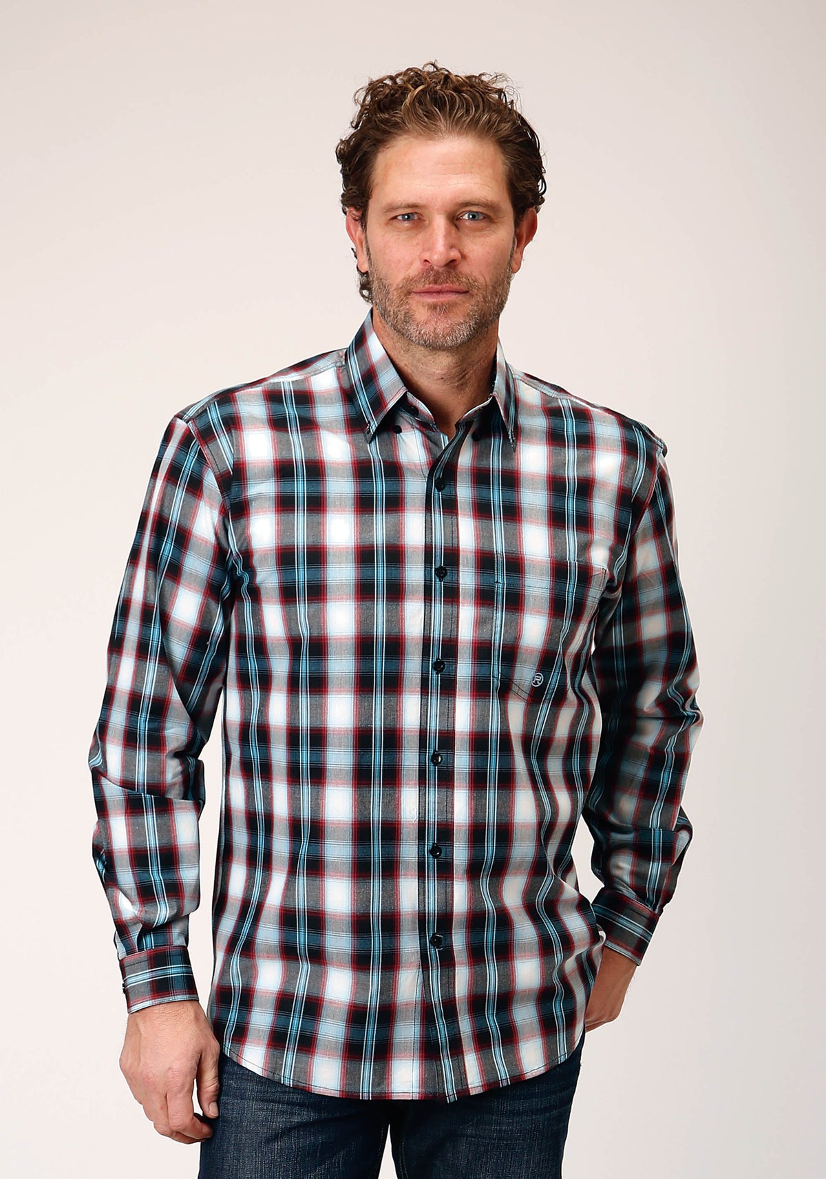 Mens Long Sleeve Button West Plaid Western Shirt