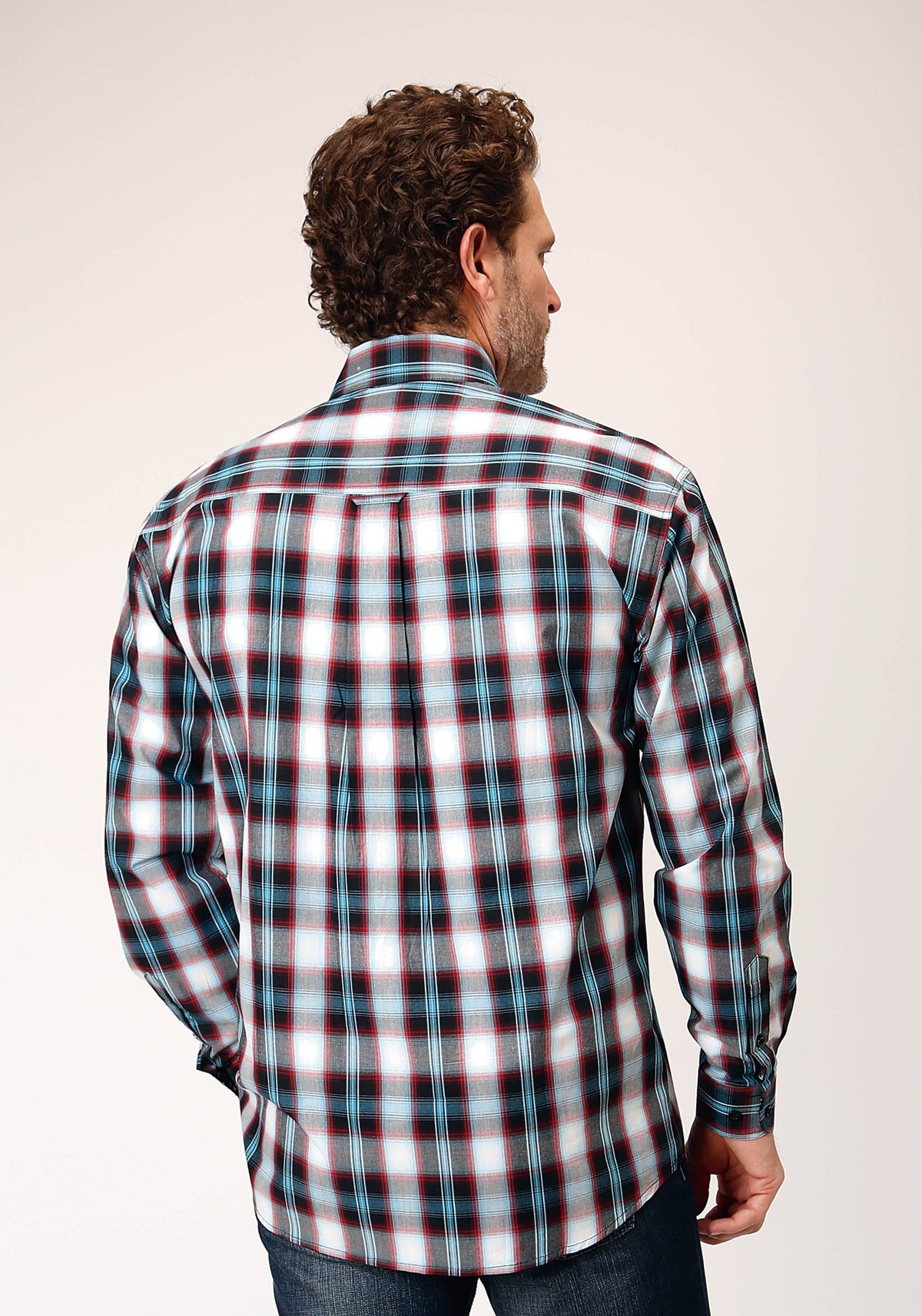 Mens Long Sleeve Button West Plaid Western Shirt