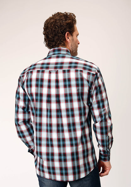 Mens Long Sleeve Button West Plaid Western Shirt