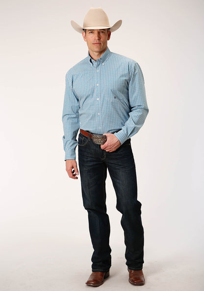Mens Long Sleeve Button Stretch Check Western Shirt