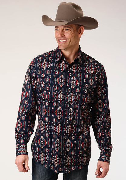Mens Long Sleeve Snap Blanket Stripe Western Shirt