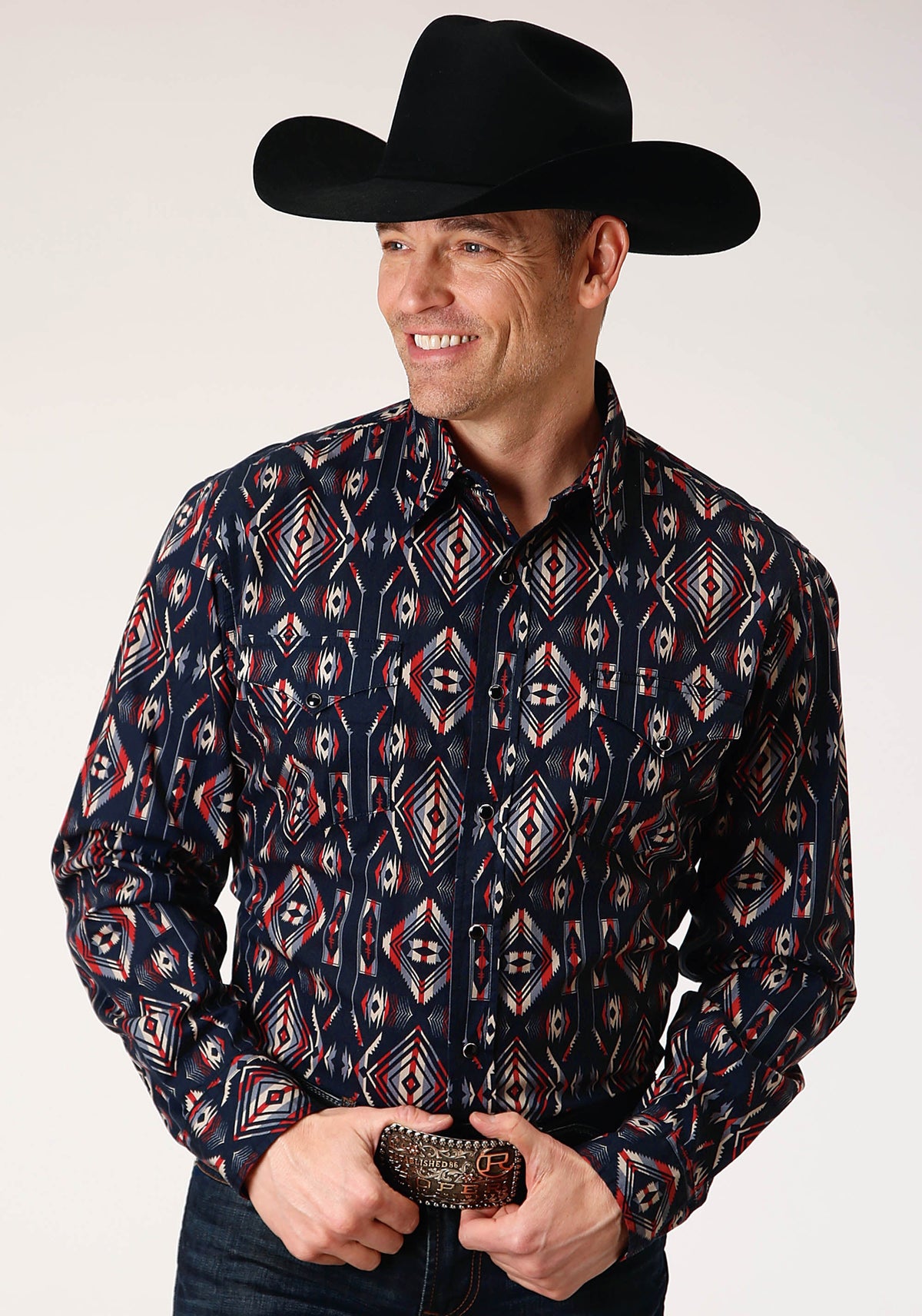 Mens Long Sleeve Snap Blanket Stripe Western Shirt