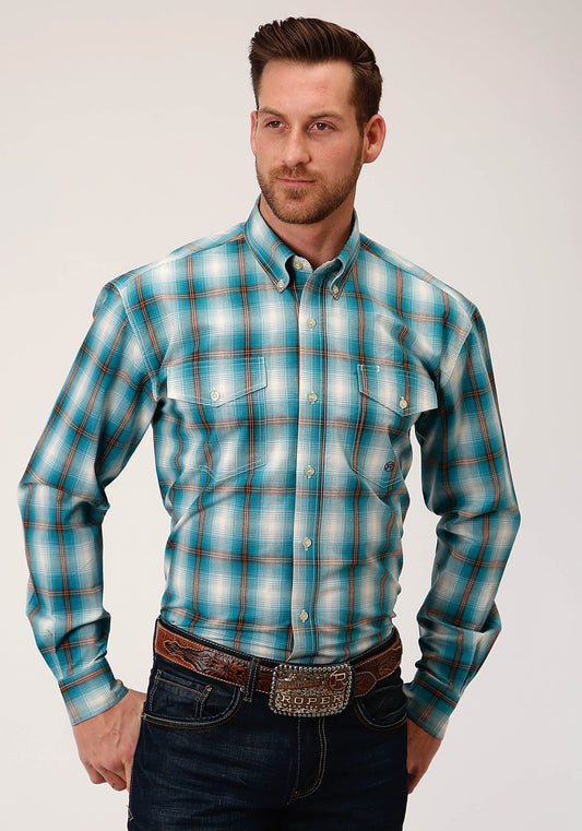 Mens Long Sleeve Button Teal Ombre Western Shirt Tall Fit
