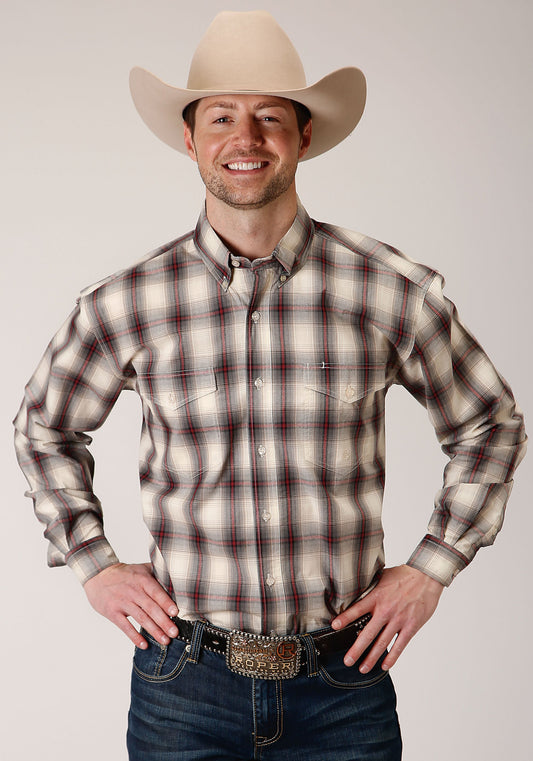 Mens Long Sleeve Button Smoke House Ombre Plaid Western Shirt Tall Fit