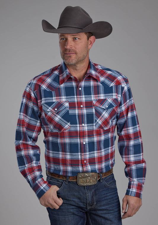 Mens Unlined Flannel Shirt Long Sleeve Snap Western Shirt
