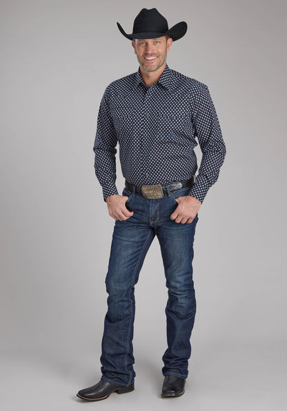Mens Blue Diamonds Long Sleeve Snap Western Shirt