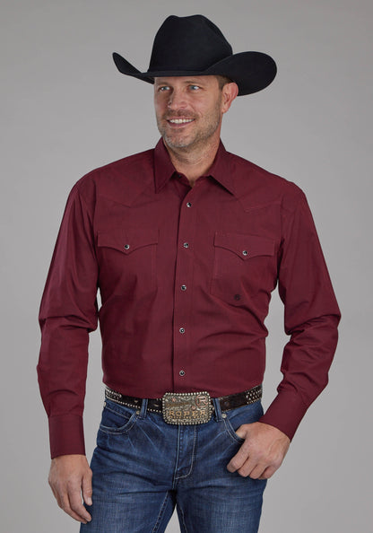 Mens Black Fill Poplin - Red Long Sleeve Snap Western Shirt