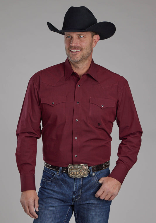 Mens Black Fill Poplin - Red Long Sleeve Snap Western Shirt