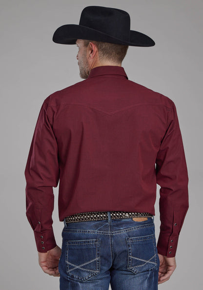 Mens Black Fill Poplin - Red Long Sleeve Snap Western Shirt