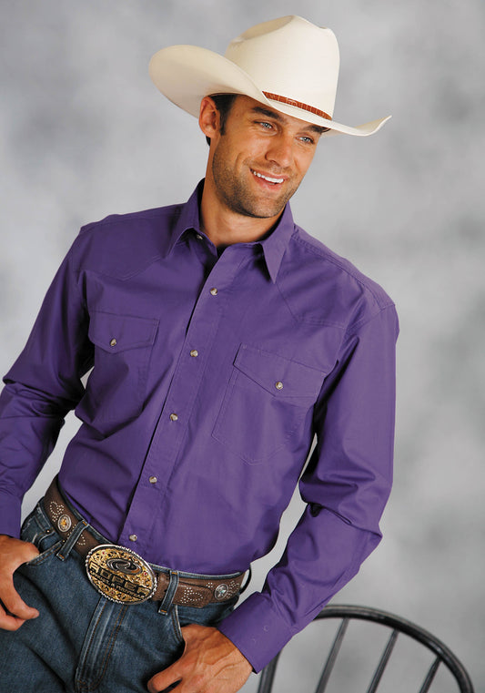 Mens Purple Solid Long Sleeve Western Snap Shirt Tall Fit