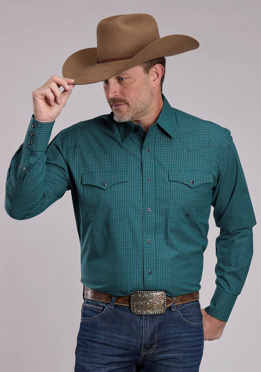 Mens Roper Stretch Check Western Snap Shirt