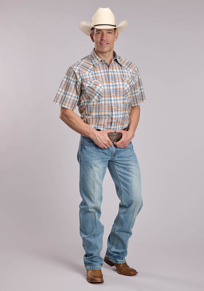 Mens Roper Serape Plaid Short Sleeve Snap Shirt