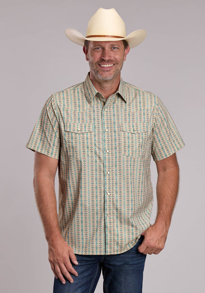 Mens Roper Vertical Aztec Print Short Sleeve Snap Shirt