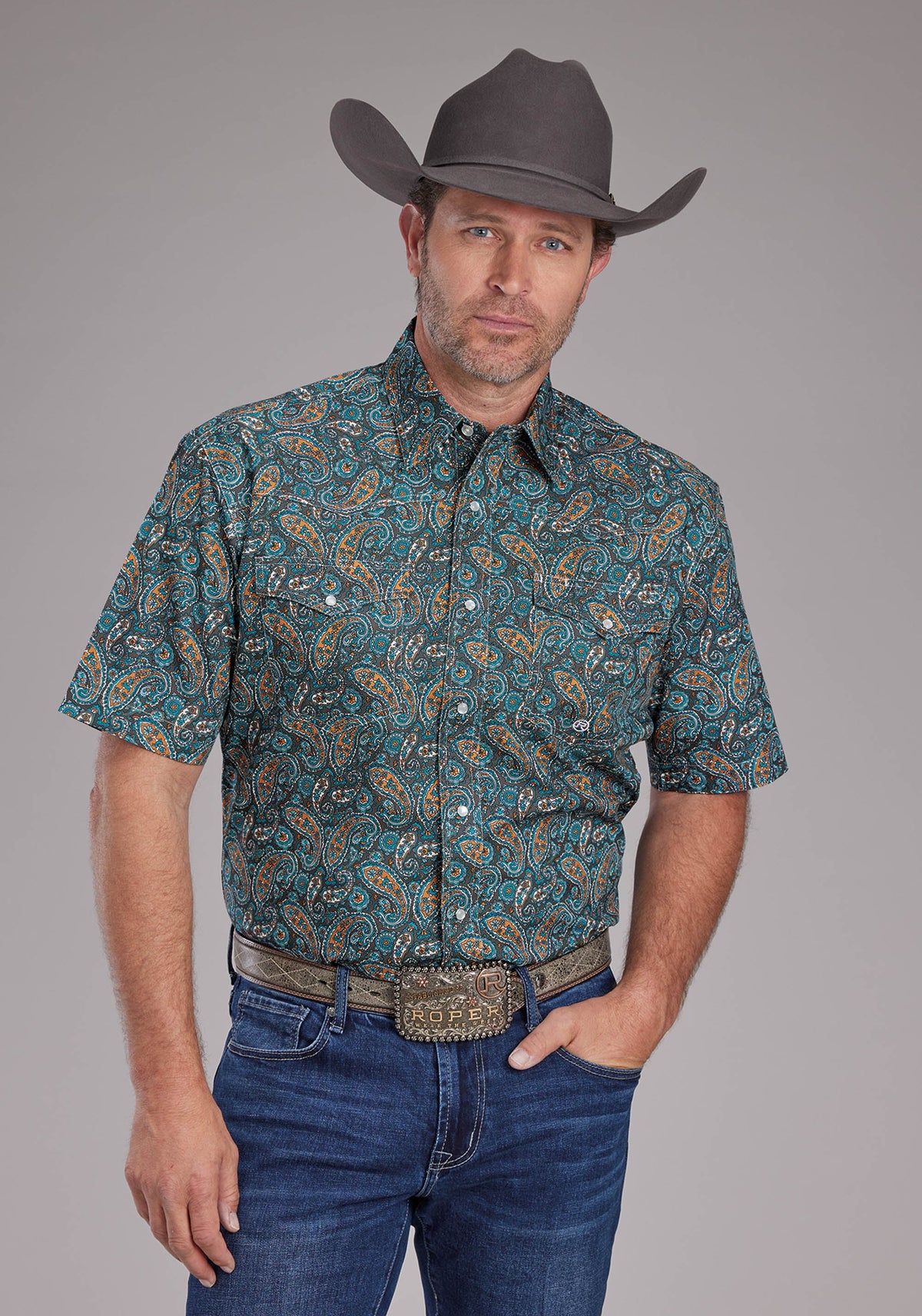 Mens Dusk Paisley Short Sleeve Snap Western Shirt