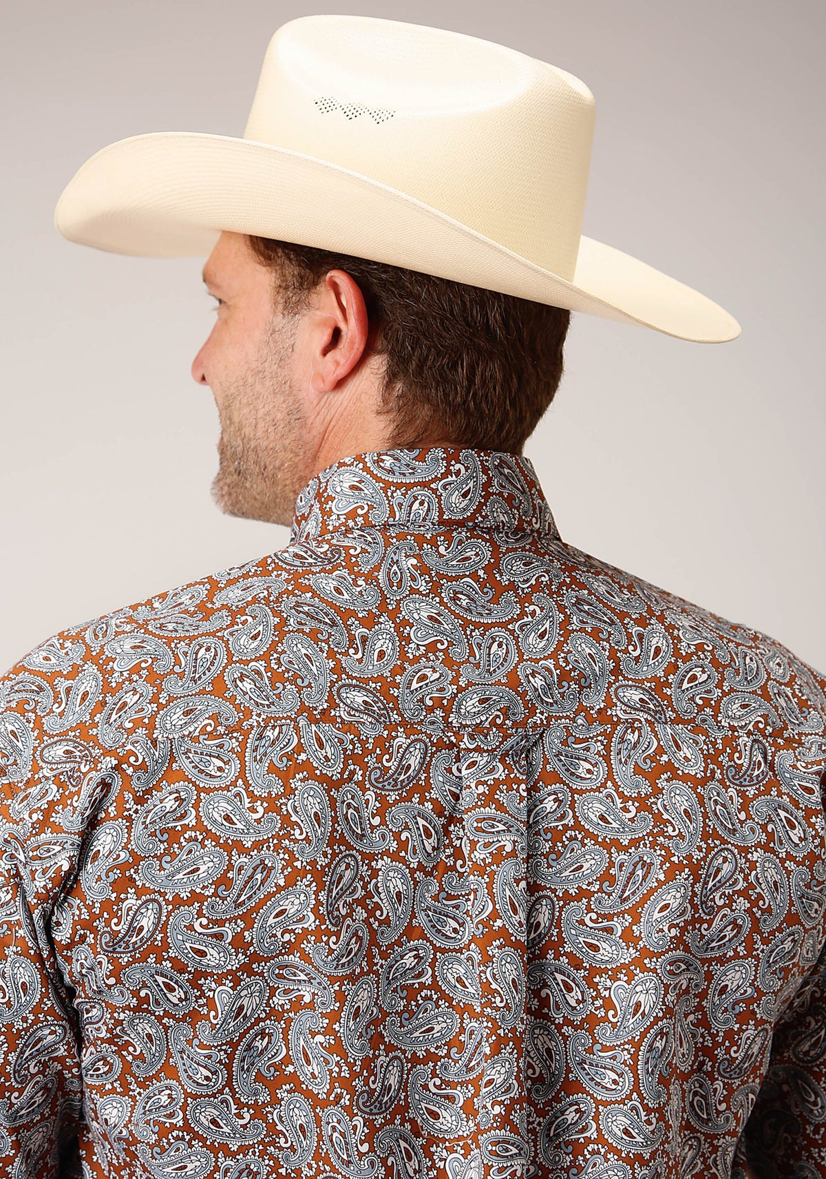 Mens Short Sleeve Button Copper Spring Paisley Western Shirt