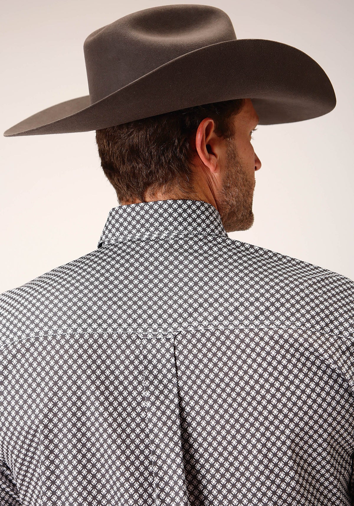 Mens Short Sleeve Button Diamond Star Geo  Grey Western Shirt