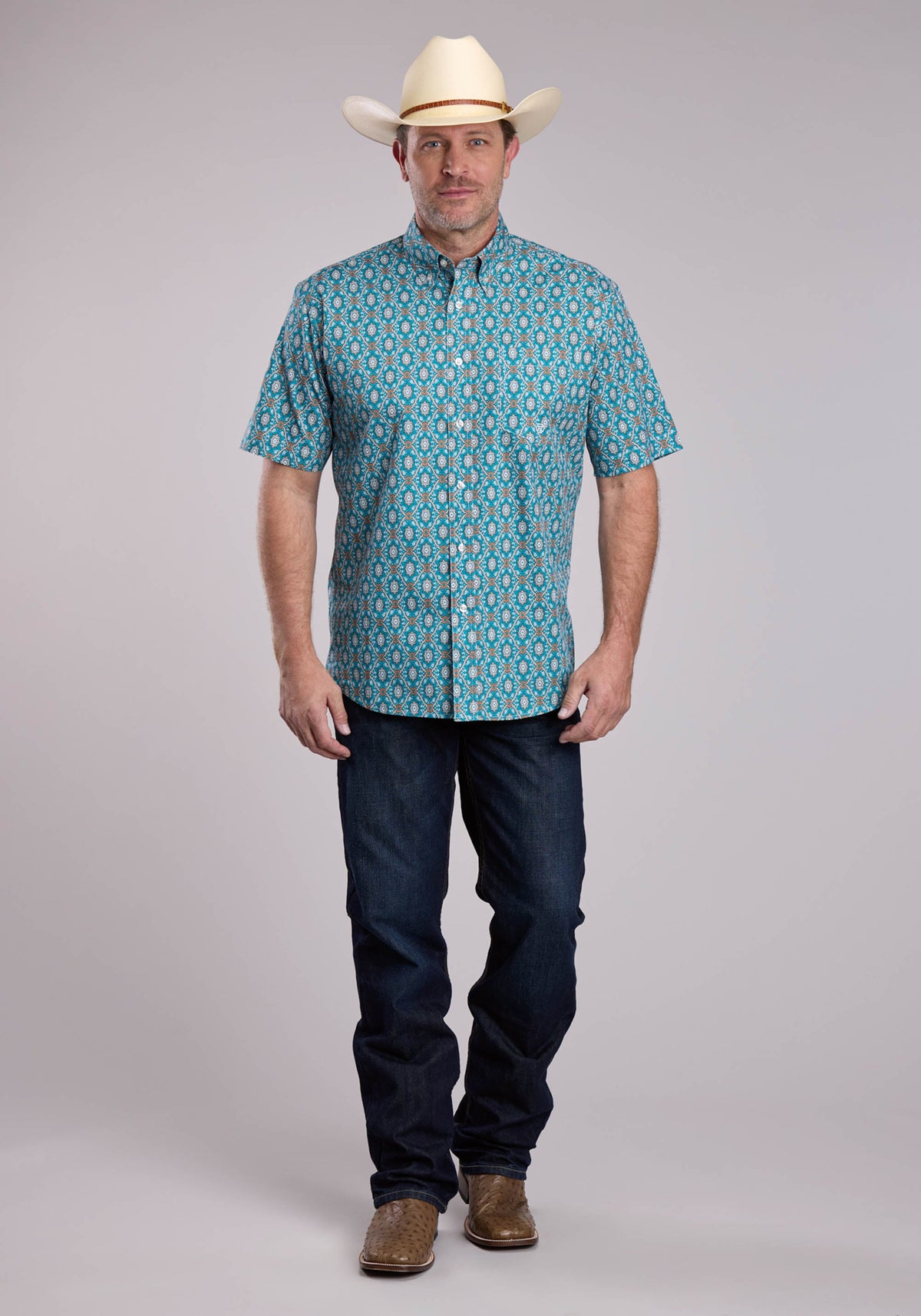 Mens Roper Vintage Ornate Paisley Short Sleeve Button Shirt