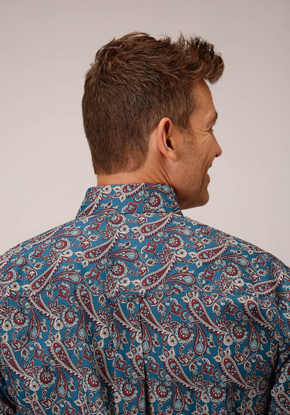 Mens Short Sleeve Button Independence Foulard Western Shirt