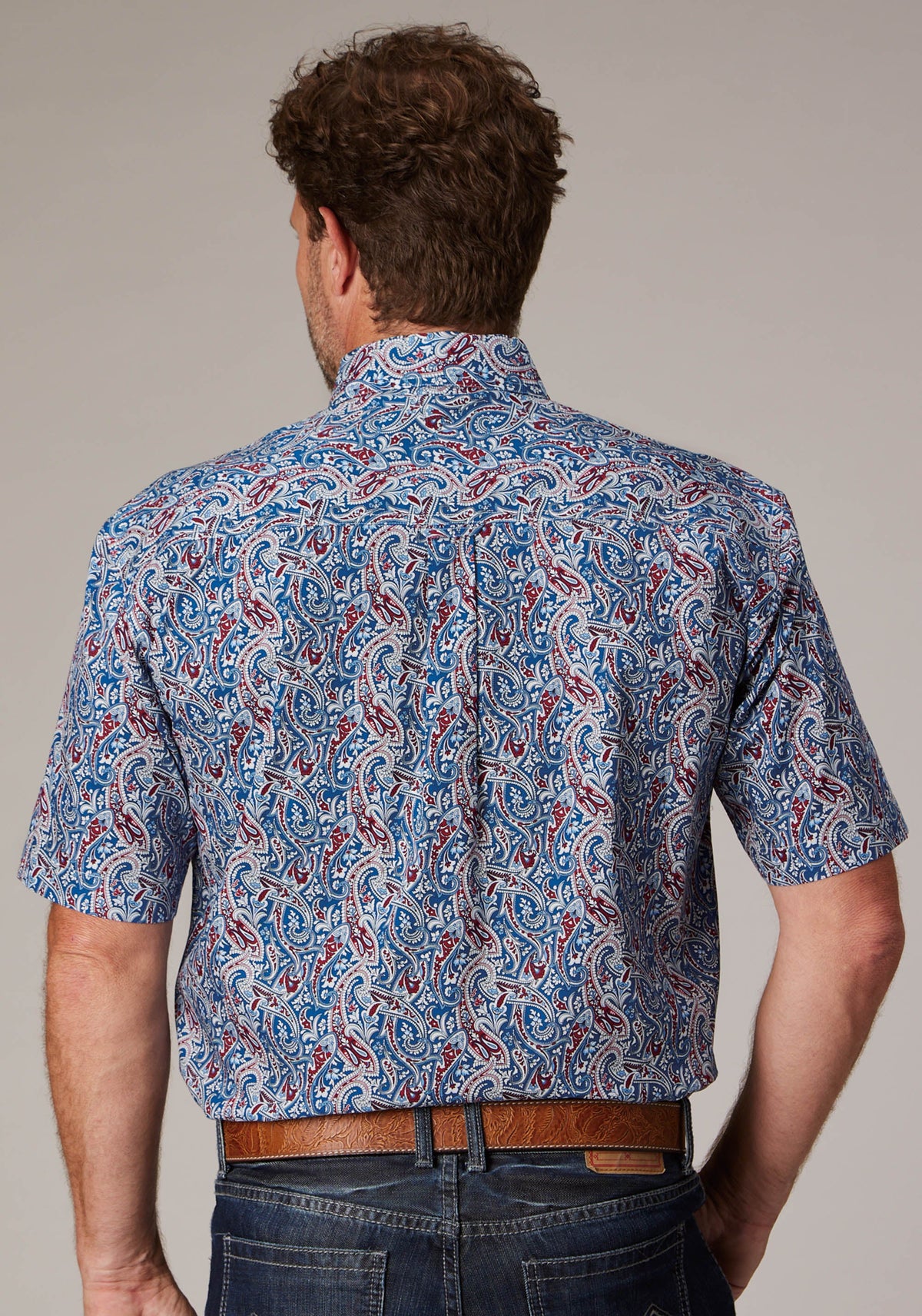Mens Blue River Paisley Short Sleeve Button Western Shirt