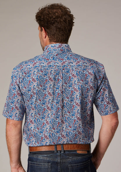 Mens Blue River Paisley Short Sleeve Button Western Shirt