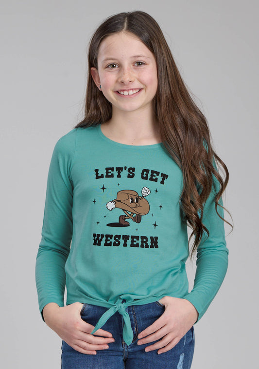 Girls Poly Rayon Scoop Neck Tee Long Sleeve Pullover Western Shirt