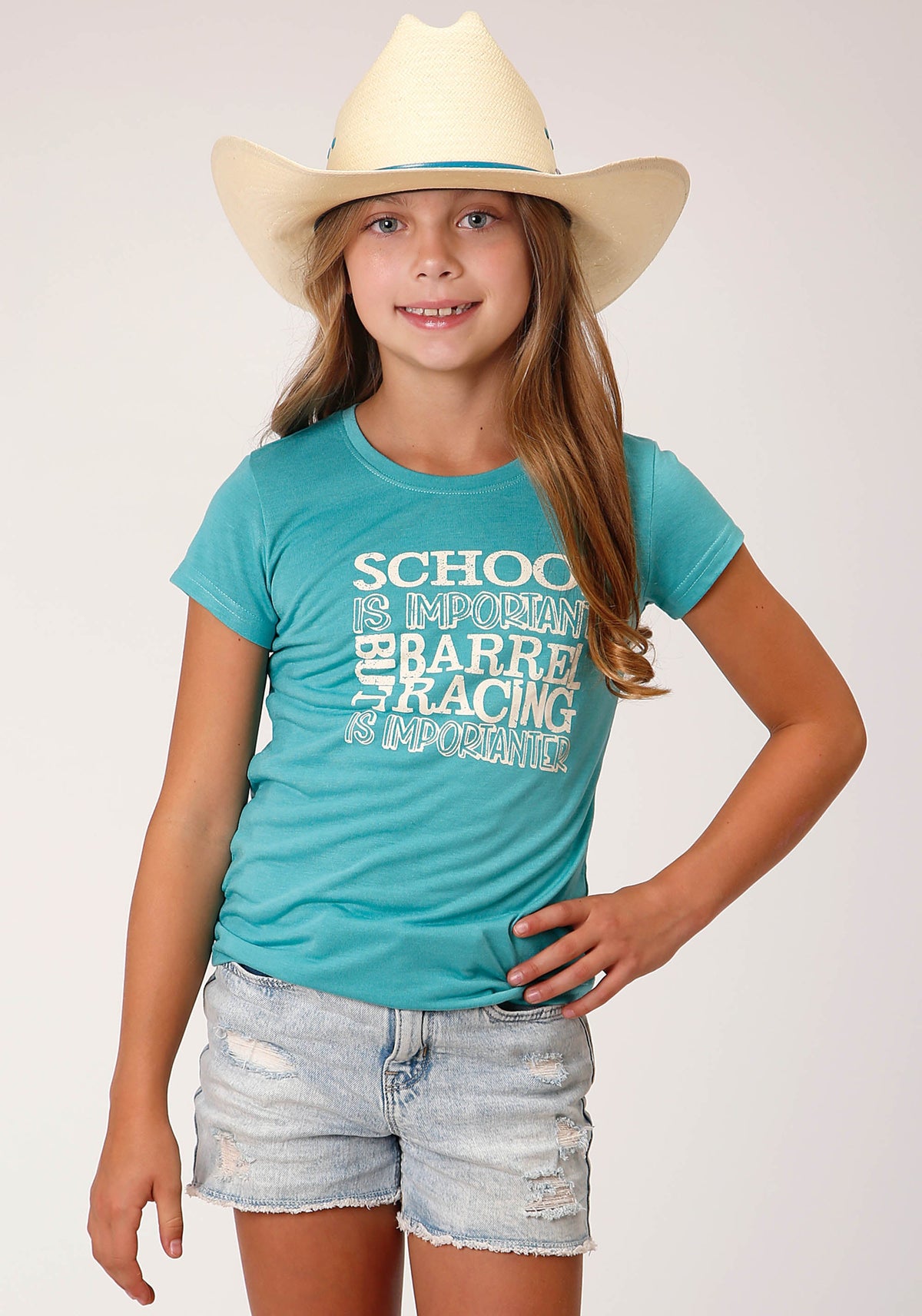 Girls Short Sleeve Knit Turquoise Poly Rayon Short Sleeve  T T-shirt