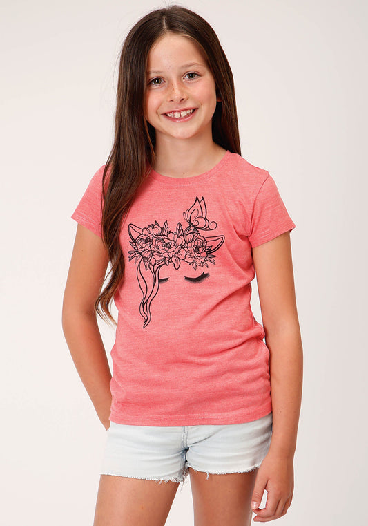 Girls Short Sleeve Knit Coral Poly Rayon Short Sleeve  T T-shirt