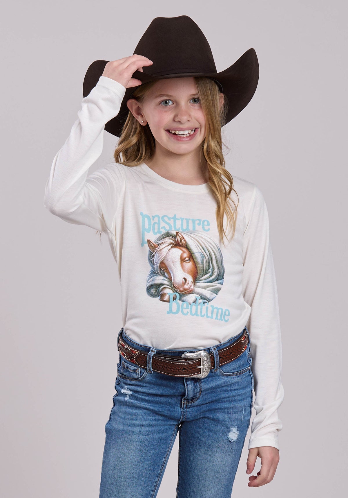 Girls Long Sleeve Pullover Poly Rayon Jersey Tee Western Shirt