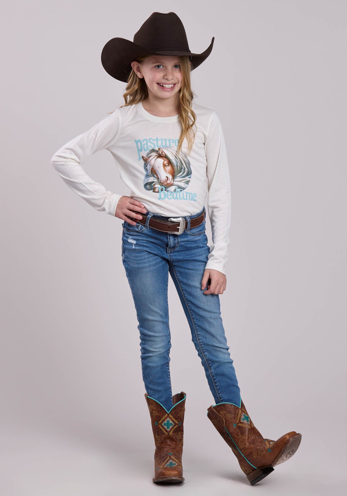Girls Long Sleeve Pullover Poly Rayon Jersey Tee Western Shirt
