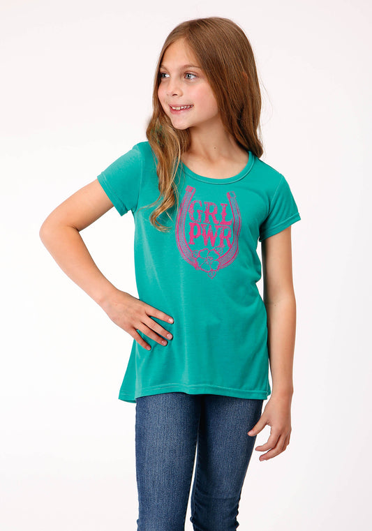 Girls Short Sleeve Knit Poly Rayon Jersey Short Sleeve  Swing T T-shirt