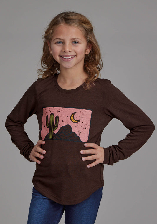 Girls Poly Rayon Long Sleeve Scoop Neck Tee Long Sleeve Pullover Western Sh