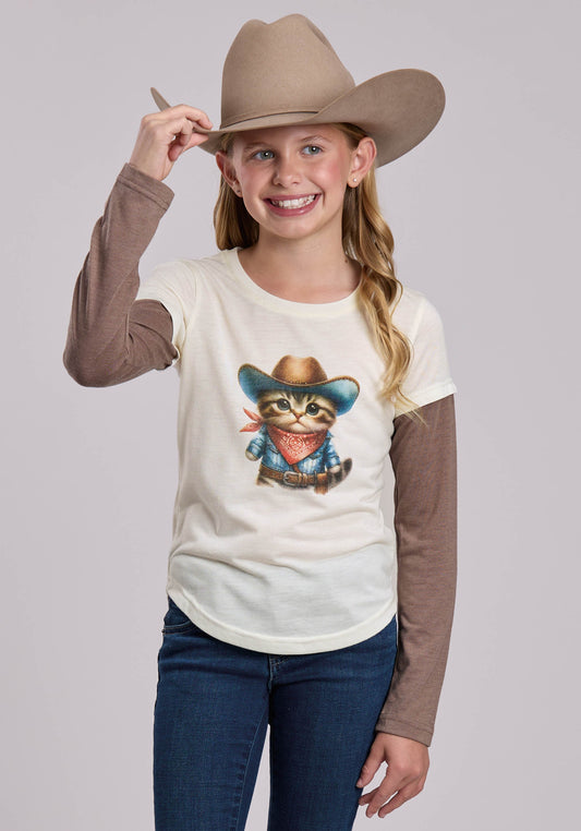Girls Roper Poly Rayon Western Long Sleeve Tshirt