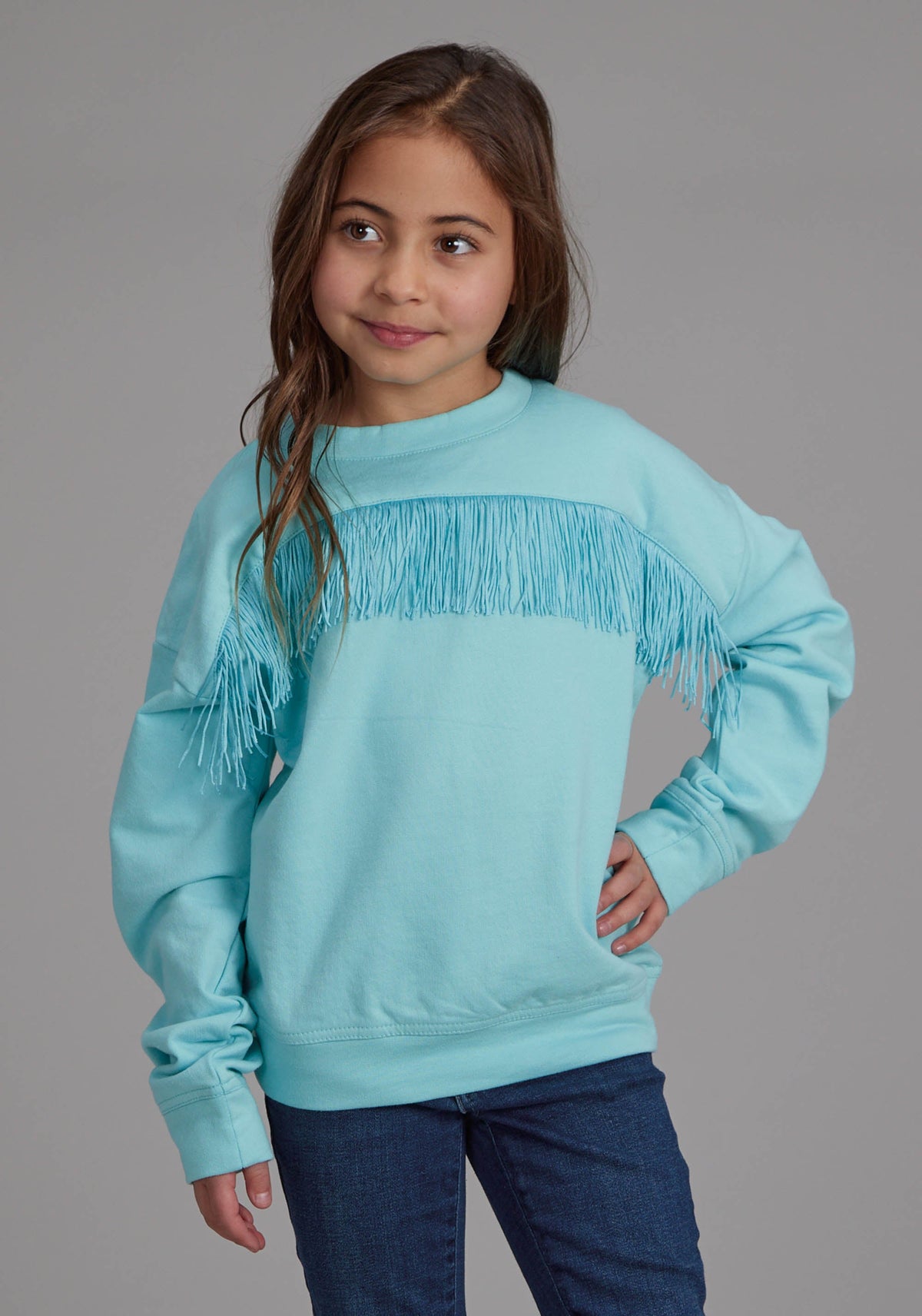 Girls Cotton Fleece Crew Neck Pull-over Long Sleeve Pullover Western Shirt
