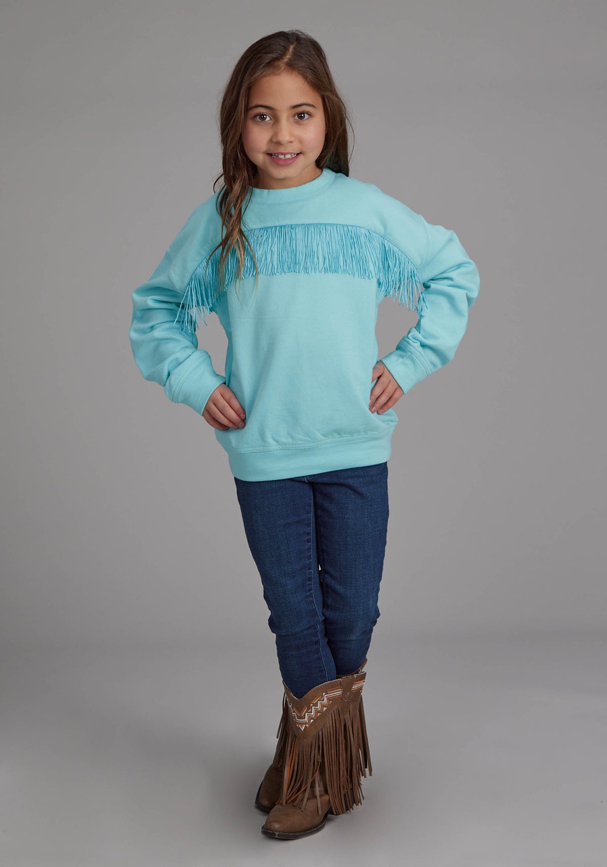 Girls Cotton Fleece Crew Neck Pull-over Long Sleeve Pullover Western Shirt