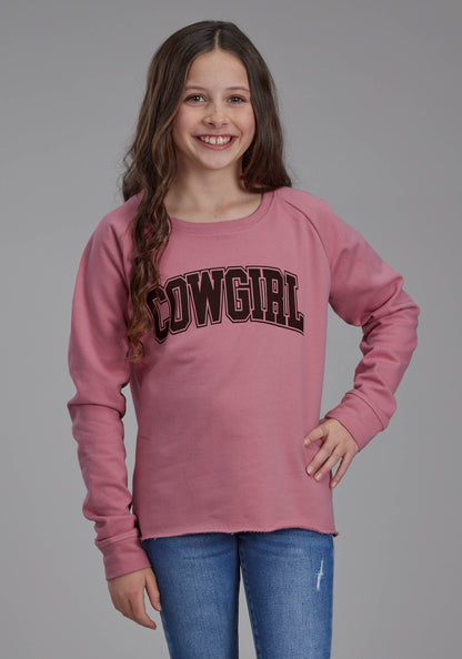 Girls Dusty Pink Fleece Sweatshirt Long Sleeve Pullover Western Shirt