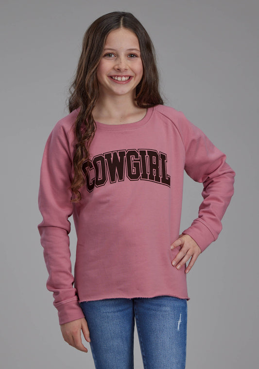 Girls Dusty Pink Fleece Sweatshirt Long Sleeve Pullover Western Shirt