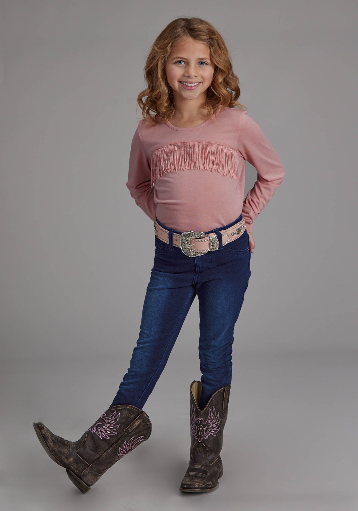 Girls Poly Rayon Long Sleeve Tee Long Sleeve Pullover Western Shirt