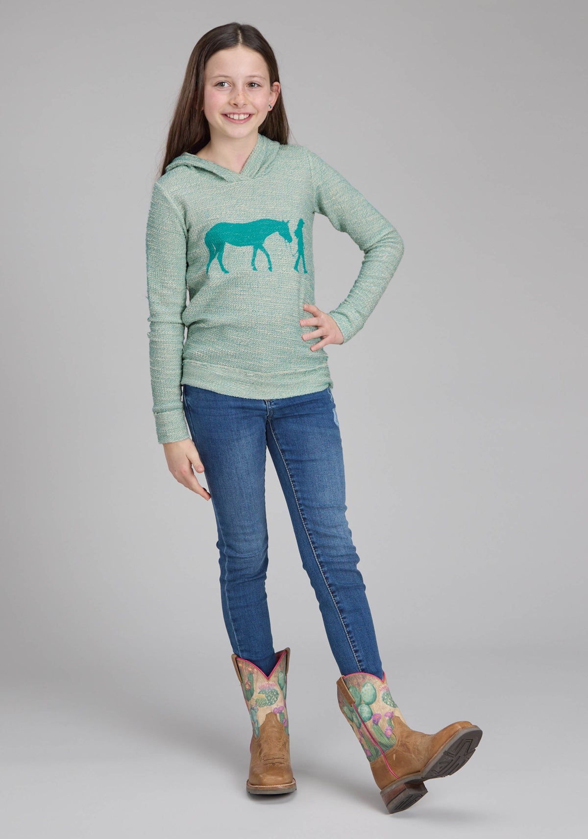 Girls Long Sleeve Hooded Sweater Long Sleeve Pullover Western Shirt