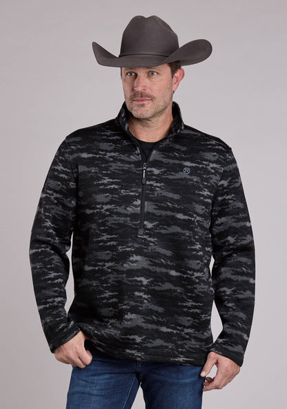Mens Sweater Zipper Camo Sweater Knit Pullover Western Shirt
