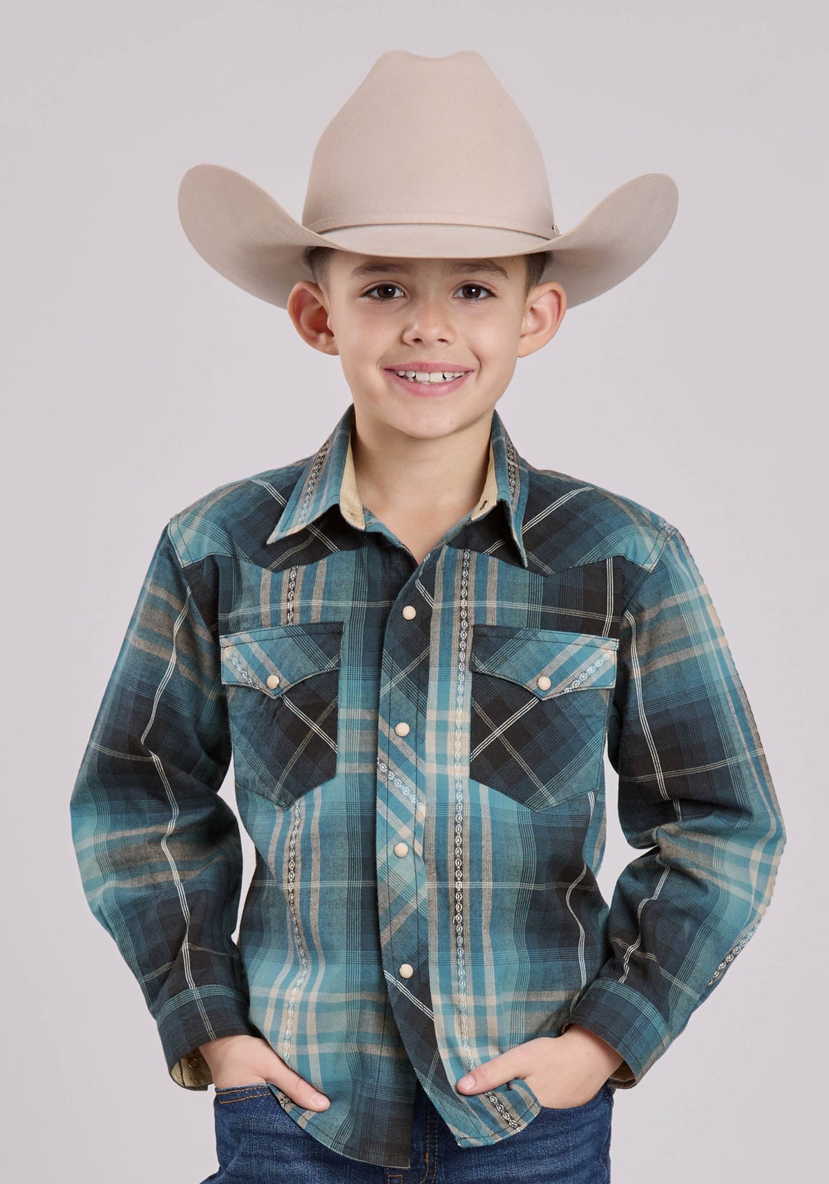Boys Roper Aztec Dobby Long Sleeve Snap Shirt