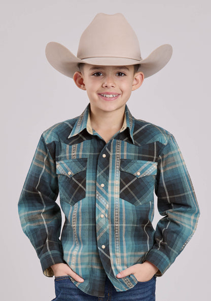 Boys Roper Aztec Dobby Long Sleeve Snap Shirt